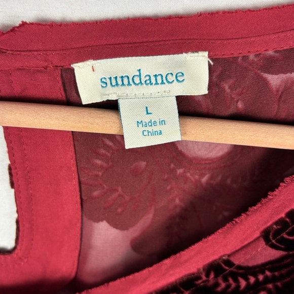 Sundance Women Burnout Velvet Peasant Blouse Top Sz L Burgundy Whimsigoth Fairy - Picture 6 of 12